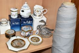 A COLLECTION OF TRINKET BOXES, comprising a cut crystal 'Swan' with silver head and articulated