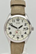 A GENTS 'CITIZEN ECO-DRIVE' WRISTWATCH, large round cream dial signed 'Citizen Eco-Drive WR100',
