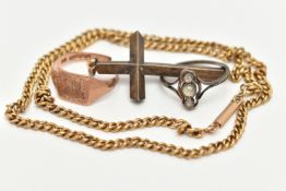 FOUR ITEMS OF JEWELLERY, to include a 9ct gold signet ring with engraved initials, 9ct hallmark,