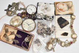ASSORTED SILVER AND WHITE METAL JEWELLERY, to include an oval Blue John cabochon pendant, stamped