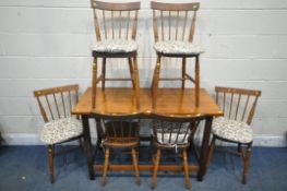 A RECTANGULAR TABLE, on a stretchered base, length 121cm x depth 54cm x height 77cm, and a set of