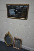 A MODERN FRENCH CREAM AND GILT WALL MIRROR, along with a gilt framed mirror and another mirror (3)