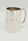 A GEORGE V SILVER CHRISTENING CUP, polished cup, personal engraving reads 'David Michael Roy Hickman