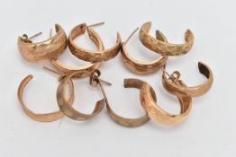 ASSORTED YELLOW METAL EARRINGS, a selection of hoop and half hoop earrings, some stamped 375,