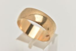 A 9CT GOLD WIDE POLISHED BAND, approximate band width 7.6mm, hallmarked 9ct Birmingham, ring size