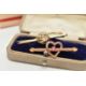 TWO EARLY 20TH CENTURY BROOCHES, the first an open work heart with bar set with a single pink - Image 1 of 4