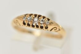 AN EARLY 20TH CENTURY, 18CT GOLD DIAMOND BOAT RING, old cut and single cut diamonds, openwork