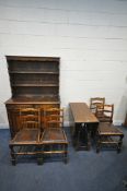 A 20TH CENTURY OAK GATE LEG TABLE, open width 148cm x closed width 44cm x depth 91cm x height