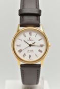 A GENTS 'OMEGA DE VILLE' WRISTWATCH, quartz movement, round white dial signed 'Omega De Ville,