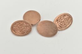 A PAIR OF EARLY 20TH CENTURY CUFFLINKS, rose metal cufflinks with monogram engraving, unmarked,