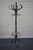 A STAINED BEECH BENTWOOD STYLE COAT STAND, height 185cm (condition report: scuffs and scratches)