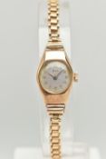 A 9CT GOLD LADIES WRISTWATCH hand wound movement, round dial signed 'Timor', Arabic numerals, yellow