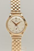 A GENTS 9CT GOLD 'CYMA' WRISTWATCH, manual wind, round textured cream dial signed 'Cyma', Arabic