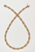 A 9CT GOLD COLLAR NECKLACE, a yellow gold fancy link collar necklace, fitted with an integrated push