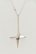 A SILVER 'IVAN TARRATT' PENDANT DESIGNED BY ERNEST A. BLYTH, of modernist cross design, suspended