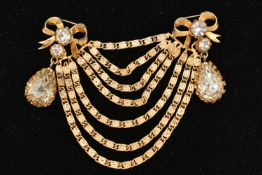 A 1950'S CHRISTIAN DIOR BY MITCHEL MAER DOUBLE BROOCH, the bow and swag design with colourless paste