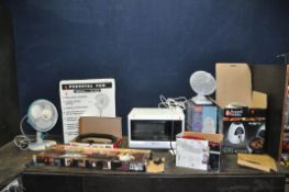A COLLECTION OF HOUSEHOLD ELECTRICALS including a Hotpoint microwave, a Power Devil hand held vacuum