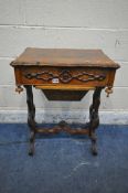 A 19TH CENTURY WALNUT WORK BOX, the hinged lid enclosing a mirror and a fitted interior, a single