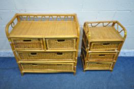 TWO WICKER CABINETS, the largest with two short over two long drawers, width 81cm x depth 41cm x