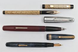 THREE PENS, to include a Sheaffer pen with 14k nib and engine turned case, a Conway Stewart 36,