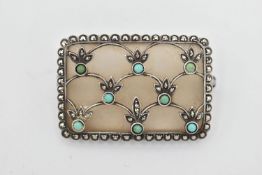 A WHITE METAL 'THEODORE FAHRNER' GEM SET BROOCH, of a rectangular form, set with colourless quartz