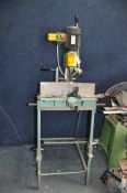 A MULTICO PM-20 BENCH MORTICING MACHINE ON STAND with four chisels total height 158cm bed width 50cm