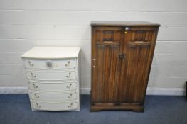 AN EARLY 20TH CENTURY OAK LINENFOLD GENTLEMAN'S WARDROBE, width 86cm x depth 47cm x height 138cm,