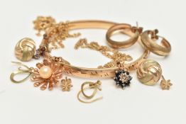 ASSORTED JEWELLERY, to include a yellow metal cluster pendant illusion set with a single cut