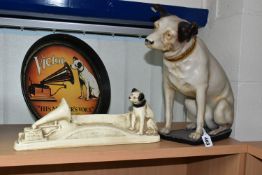 A GROUP OF VICTOR HIS MASTER'S VOICE ADVERTISING ITEMS, comprising a resin figure of Nipper the dog,