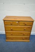 A MODERN PINE CHEST OF TWO SHORT OVER THREE LONG DRAWERS, width 91cm x depth 44cm x height 88cm (