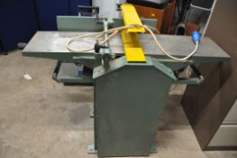 AN INDUSTRIAL PLANER THICKNESSER with 12in blade carriage total bed length 125cm, 23cm marked