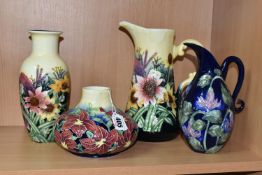 FOUR PIECES OF OLD TUPTON WARE, comprising a jug and a vase in Summer Bouquet pattern, a squat