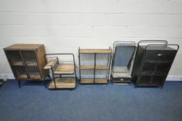 A SELECTION OF INDUSTRIAL STYLE OCCASIONAL FURNITURE, to include a cabinet with a single fall