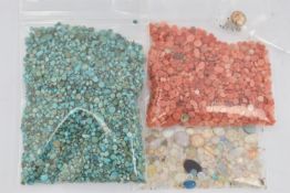 A COLLECTION OF EARLY TO MID 20TH CENTURY LOOSE CORAL, TURQUOISE, OPAL AND OTHER GEMSTONES