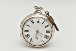 A SILVER OPEN FACE POCKET WATCH AND PAIRING CASE, key wound movement, Roman numerals, subsidiary