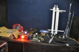 A BAG CONTAINING SOUND AND LIGHTING EQUIPMENT including a Roland CR1000 digital drummer, a Keltron