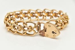 A 9CT GOLD FANCY LINK BRACELET, hollow double curb links, with rope twist detail, hallmarked 9ct