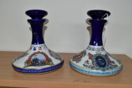 TWO WADE 'PUSSER'S RUM' DECANTERS, of ships decanter form, one printed with portraits of Admiral