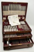 A LARGE CANTEEN OF SILVER CUTLERY, a mahogany canteen with hinged lid and two drawers, encasing an