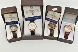 FOUR GENTS 'BRADFORD EXCHANGE' WRISTWATCHES, to include the King's Shilling, 100 years of The