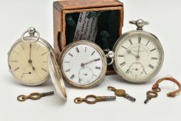 THREE POCKET WATCHES, the first a silver full hunter pocket watch, Roman numerals, subsidiary second