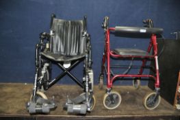 A WHEELTECH ENIGMA WHEELCHAIR with two footrests and a Z-Tec Travelator (flat tyres on wheelchair)