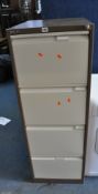 A BISLEY FOUR DRAWER FILING CABINET with one key, a file inserts width 47cm depth 62cm height 132cm