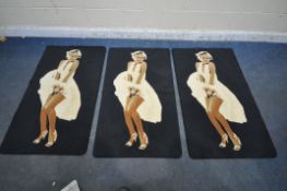 THREE SMALL RECTANGULAR RUGS, all depicting Marilyn Monroe, 133cm x 81cm (condition report: