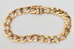 A 9CT YELLOW GOLD BRACELET, designed as a plain polished hollow curb link chain with push-piece