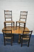 AN EARLY 20TH CENTURY OAK DROP LEAF TABLE, open width 151cm x closed with 54cm x depth 92cm x height