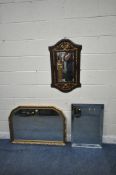 A GILT FRAMED BEVELLED EDGE WALL MIRROR, 103cm x 72cm, a mirror framed mirror, along with an Italian