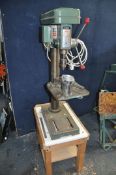 A VINTAGE AJAX B-16L PILLAR DRILL ON BESPOKE WOODEN STAND machine height 104cm total height 159cm