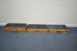 THIRTEEN OAK DRAWERS, with an arrangement of divisions, width 83cm x depth 37cm (condition report: