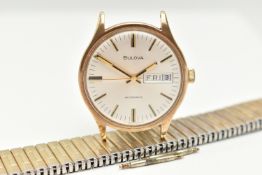 A GENTS 'BULOVA' WATCH, automatic movement, yellow metal case, stamped with Swiss control marks